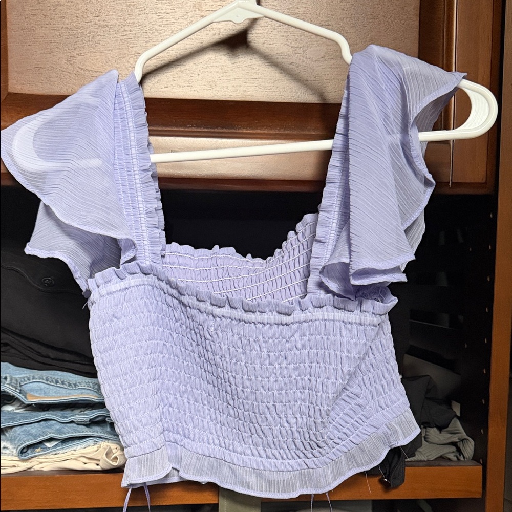 Bar III Light Purple Ruffle Sleeve Blouse